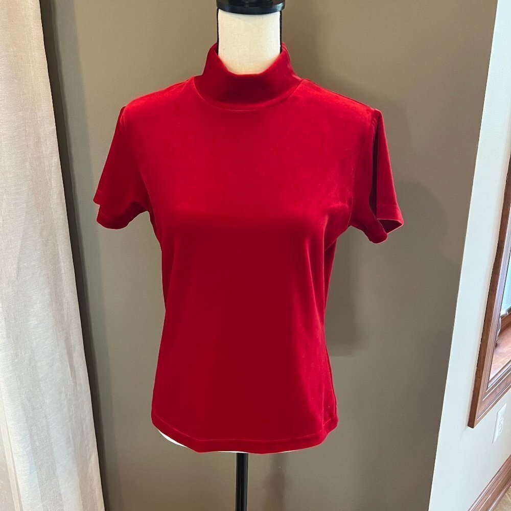Women's velour/red velvet mock turtleneck Canyon River Blues top, Size Large